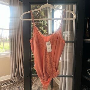 Aberecrimbie, satin with Lace detail Bodysuit, NWT, size small